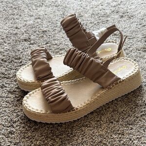 Qupid Ruched Double Strap Sandals
